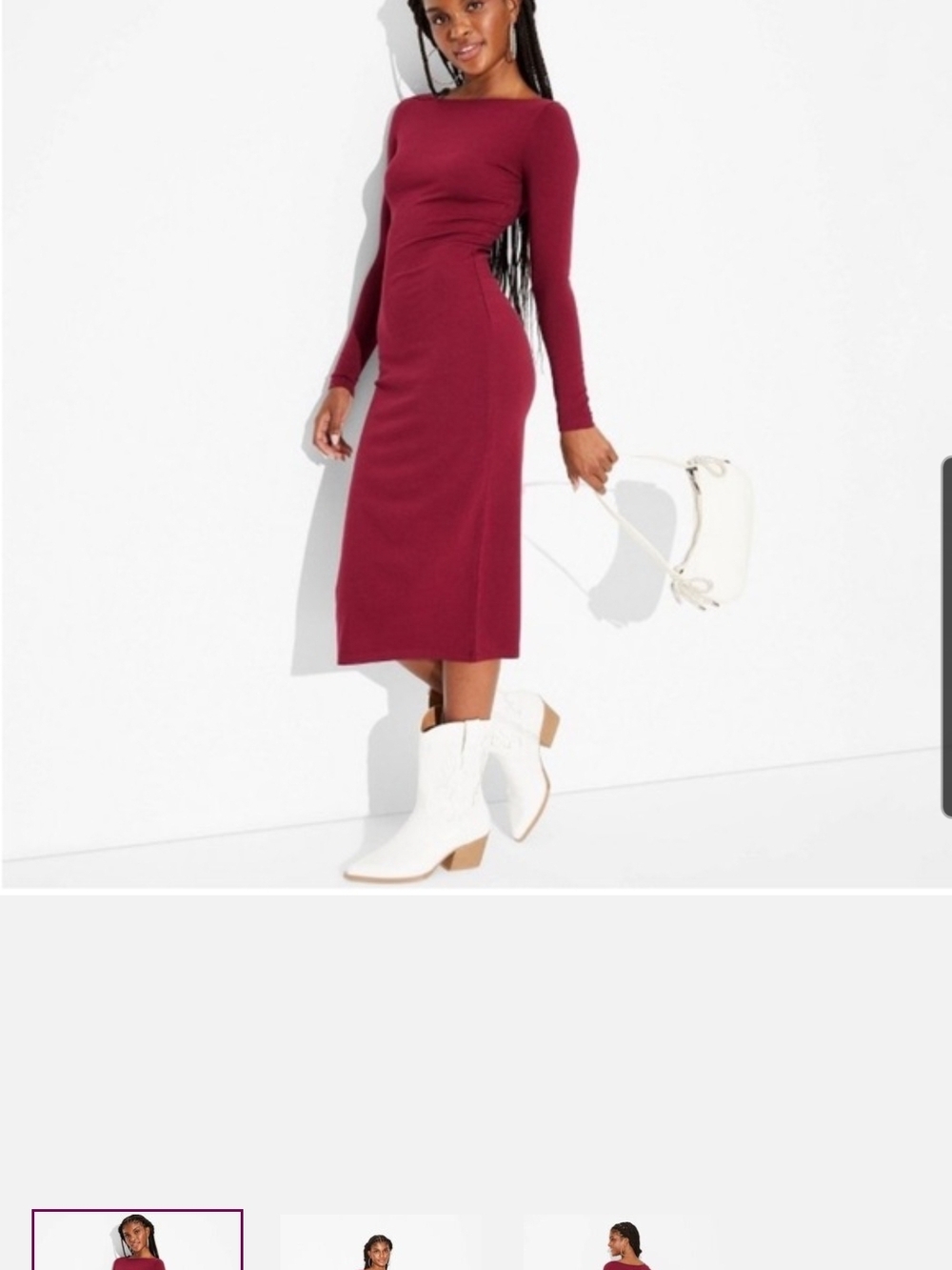Wild Fable Long Sleeve Midi Dress in Deep Burgundy
